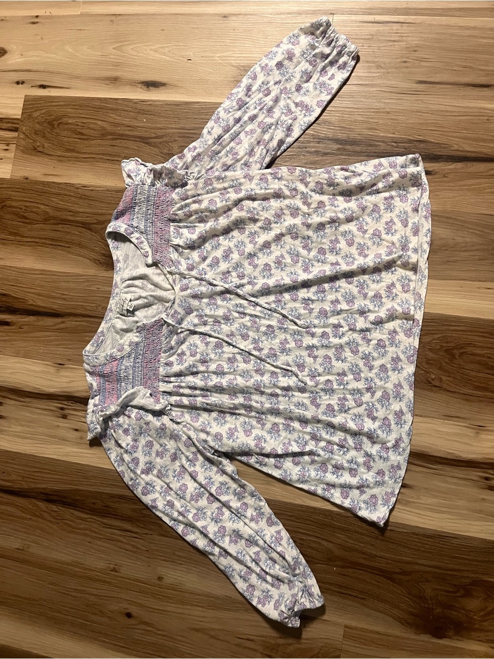 Wonderly Cream Peasant Tunic with Lavender Floral Print